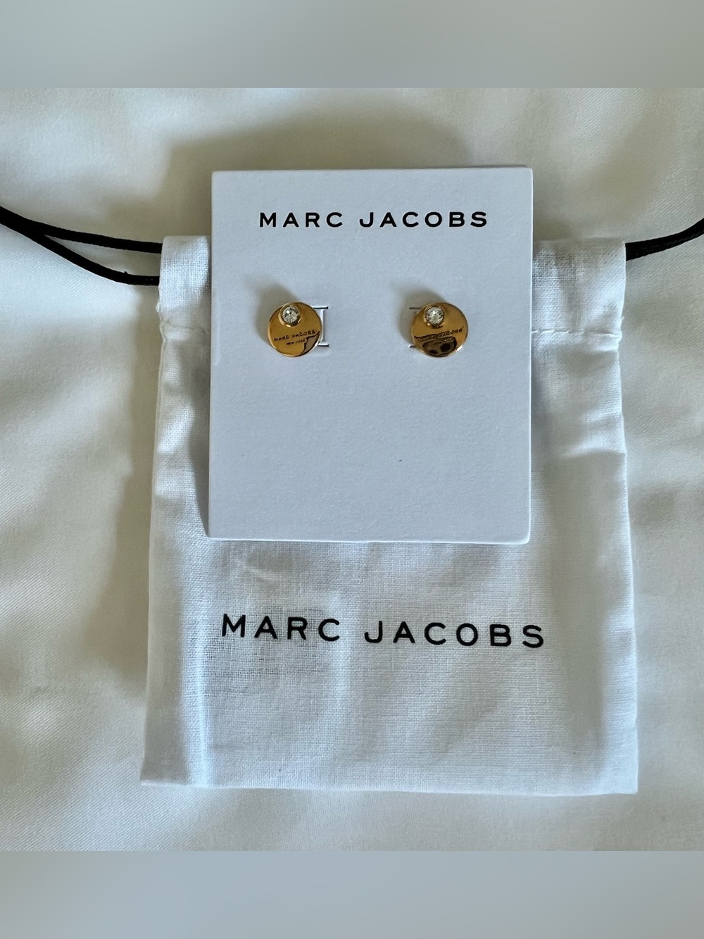 Marc Jacobs Gold-Tome Coin Stud Earrings with Clear Crystal Accent, NWT - Picture 3 of 5